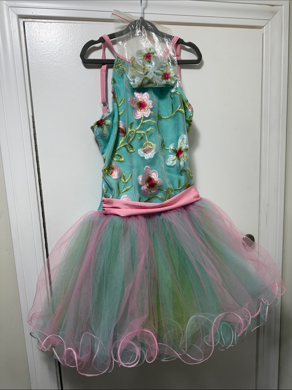 Laylas- Waltz of the Flowers- Aqua and Pink Floral- Large Child